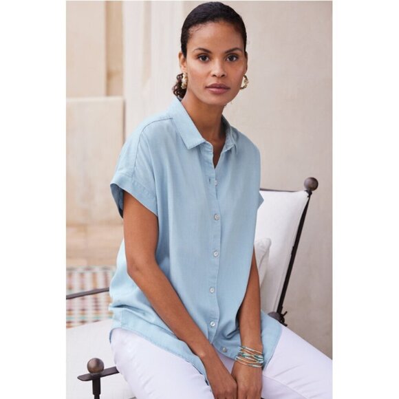 Soft Surroundings Je Veux 100% Lyocell Shirt Light Chambray Size S - Picture 2 of 16